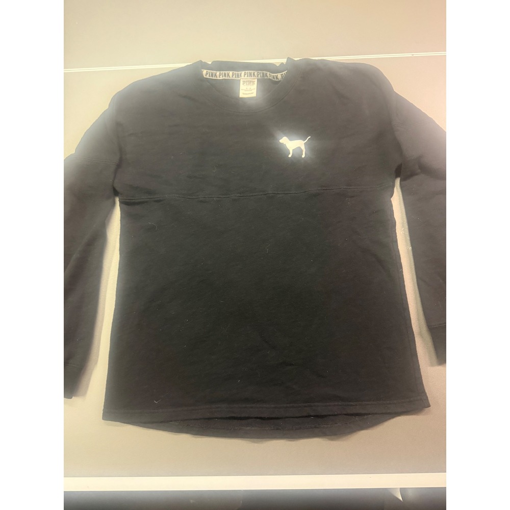 Victoria's Secret PINK‎ Black Long Sleeve Crewneck Sweatshirt Dog Logo Size M